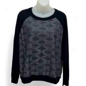 J. Crew Merino Sweater in Chambray Eyelet Navy Sweater Size Large